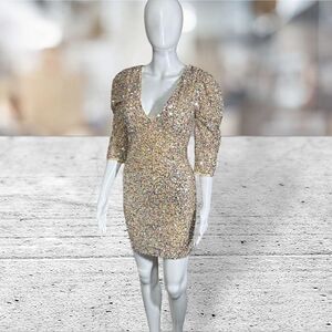 IEENA for Mac Duggal Puff Sleeve Sequin Mini Dress